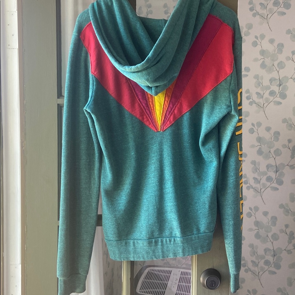 AVIATOR NATION Rare Sunburst style Sundancer Hoodie Teal Green Medium - Picture 2 of 9